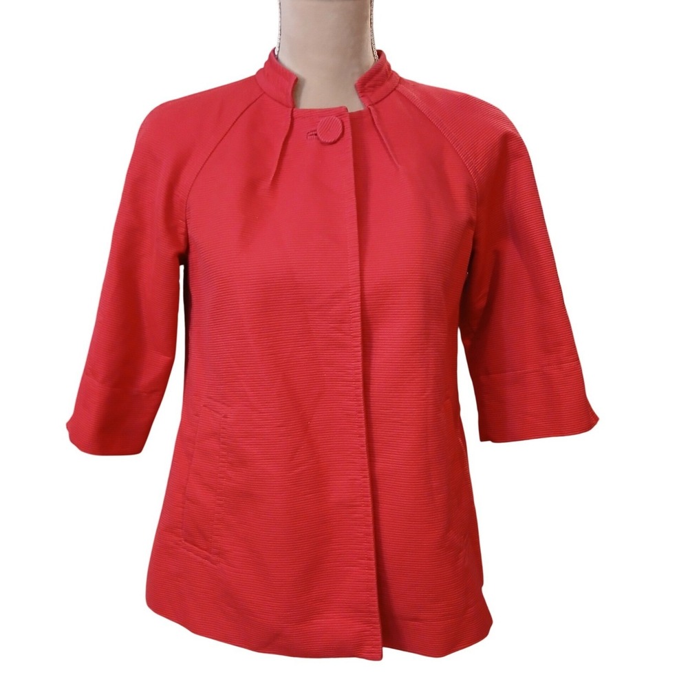 TALBOTS Petites Pink Textured Mandarin Collar Button Front Jacket 2P